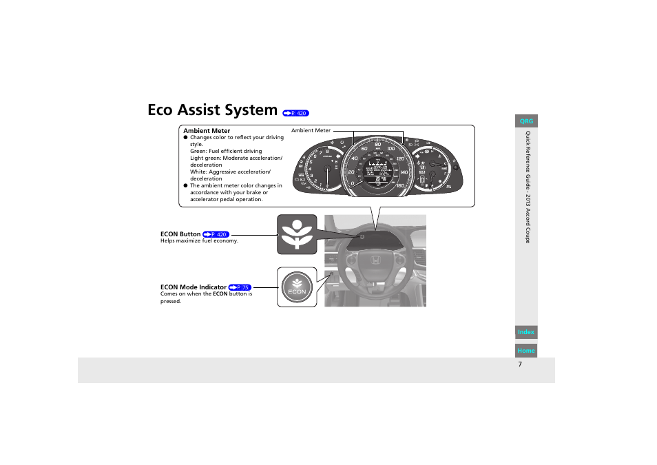 Eco assist system (p 420), Eco assist system | HONDA 2013 Accord Coupe User Manual | Page 8 / 554