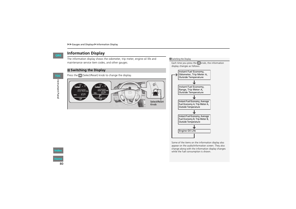 P 80), Information display | HONDA 2013 Accord Coupe User Manual | Page 81 / 554