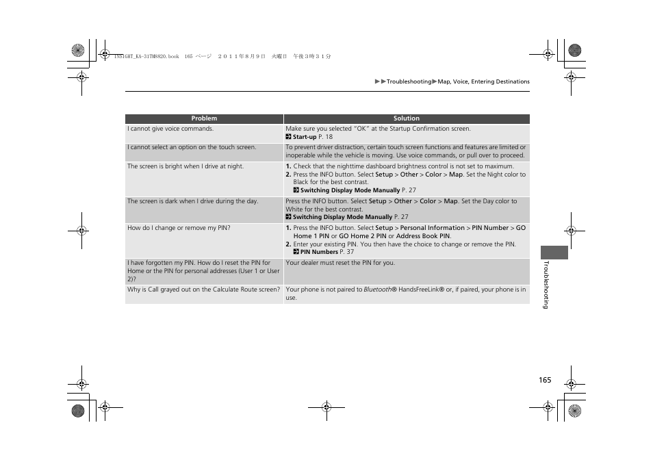 HONDA 2012 Insight Navigation User Manual | Page 167 / 203