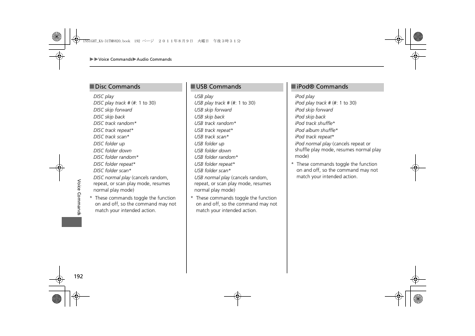 HONDA 2012 Insight Navigation User Manual | Page 194 / 203