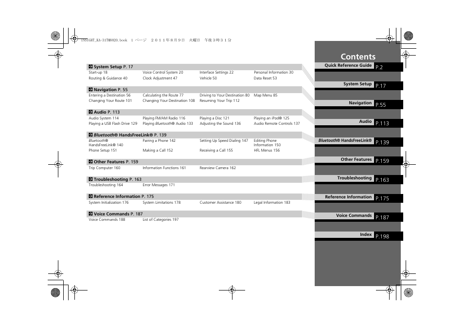 HONDA 2012 Insight Navigation User Manual | Page 3 / 203