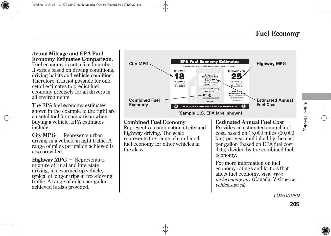 Fuel economy | HONDA 2011 Fit User Manual | Page 211 / 358