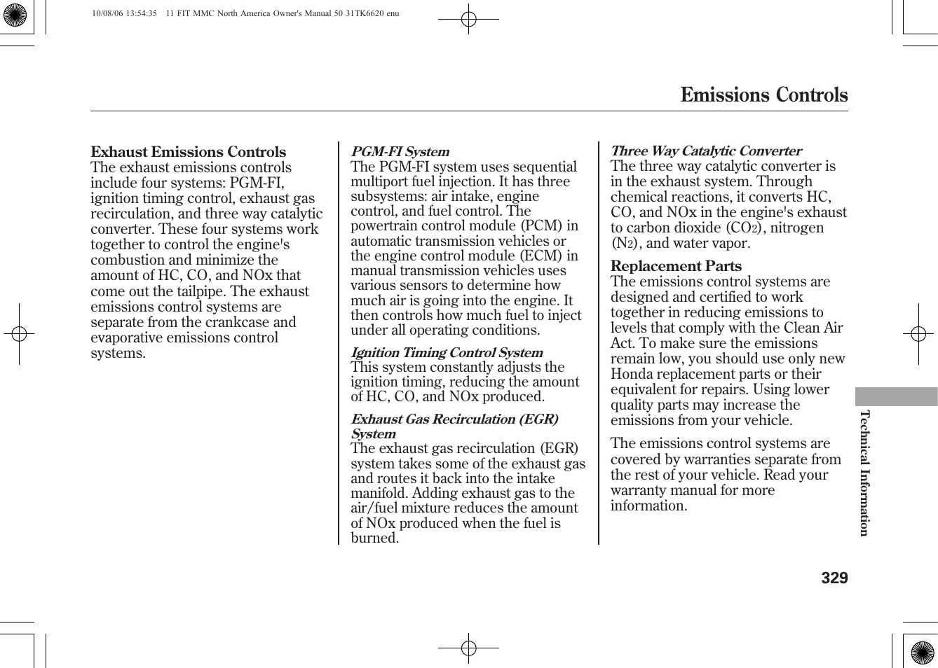 Emissions controls | HONDA 2011 Fit User Manual | Page 335 / 358