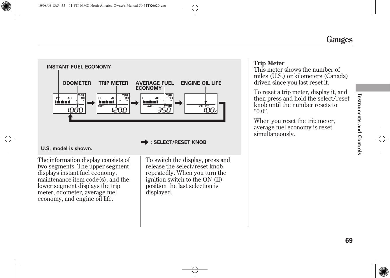 Gauges | HONDA 2011 Fit User Manual | Page 75 / 358