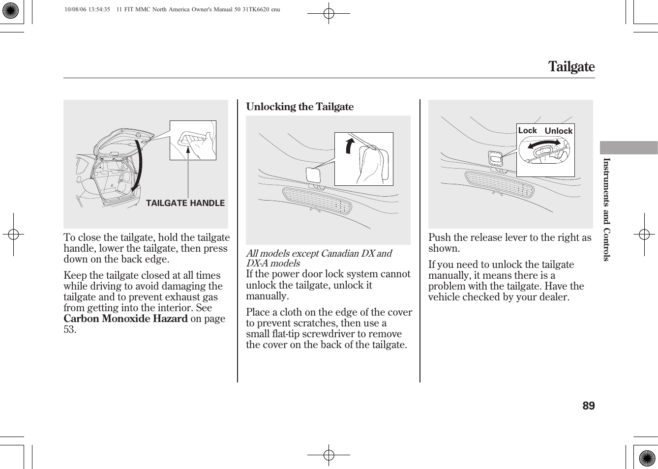 Tailgate | HONDA 2011 Fit User Manual | Page 95 / 358