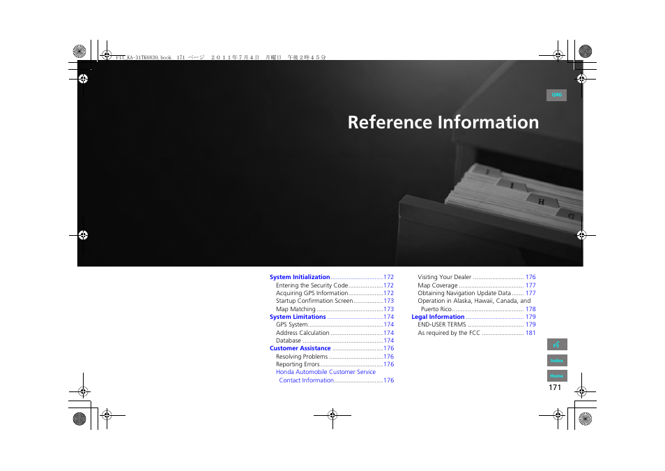 Reference information, 2 reference information p. 171, P.171 | HONDA 2013 Fit Navigation User Manual | Page 172 / 198