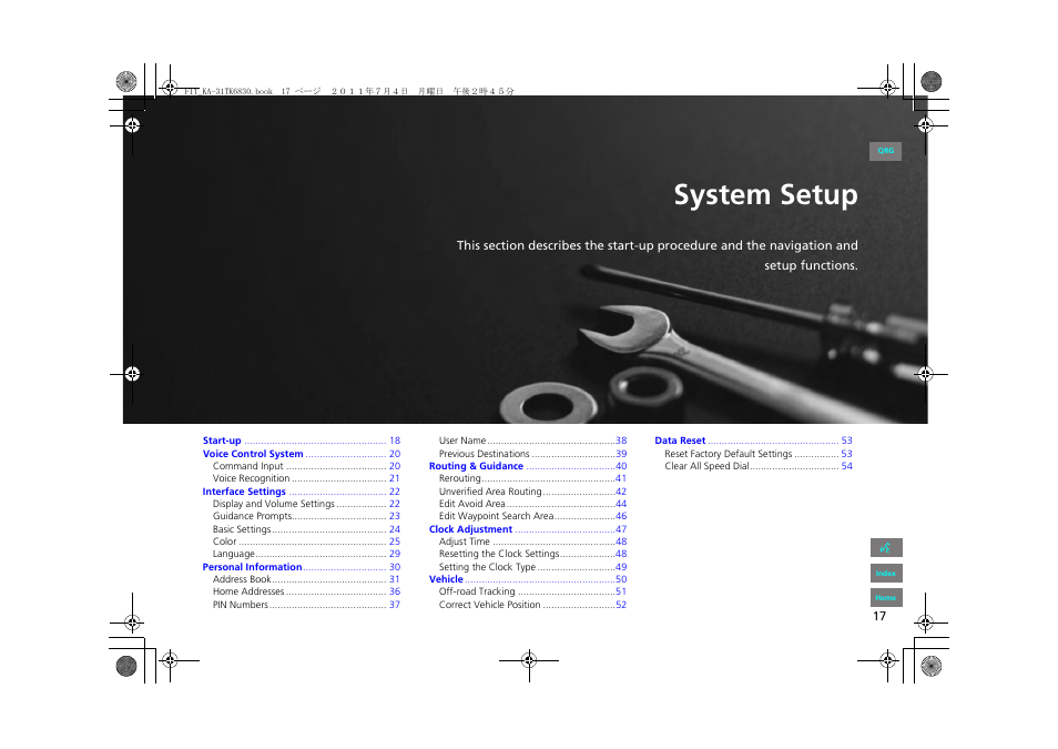 System setup, 2 system setup p. 17, P.17 | HONDA 2013 Fit Navigation User Manual | Page 18 / 198