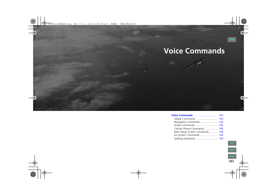 Voice commands, 2 voice commands p. 183, P.183 | P183) | HONDA 2013 Fit Navigation User Manual | Page 184 / 198