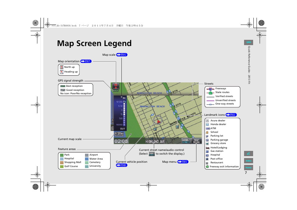 Map screen legend | HONDA 2013 Fit Navigation User Manual | Page 8 / 198
