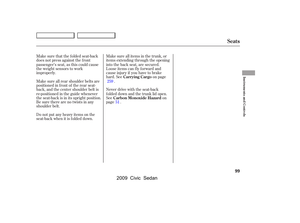 Seats, 2009 civic sedan | HONDA 2009 Civic Sedan User Manual | Page 102 / 396