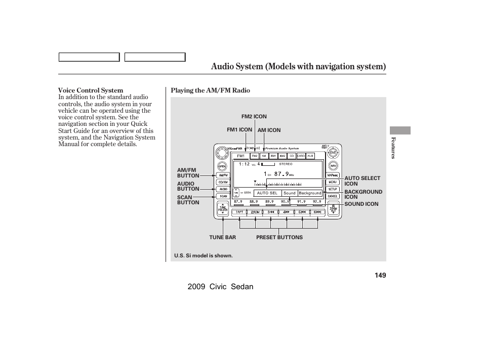 Audio system (models with navigation system), 2009 civic sedan | HONDA 2009 Civic Sedan User Manual | Page 152 / 396