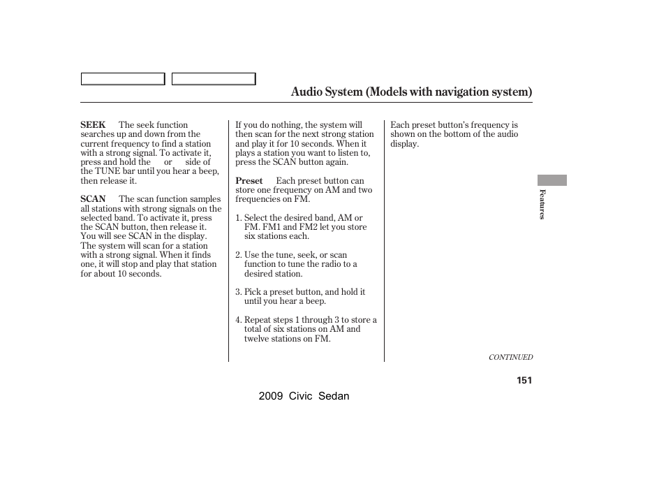 Audio system (models with navigation system) | HONDA 2009 Civic Sedan User Manual | Page 154 / 396