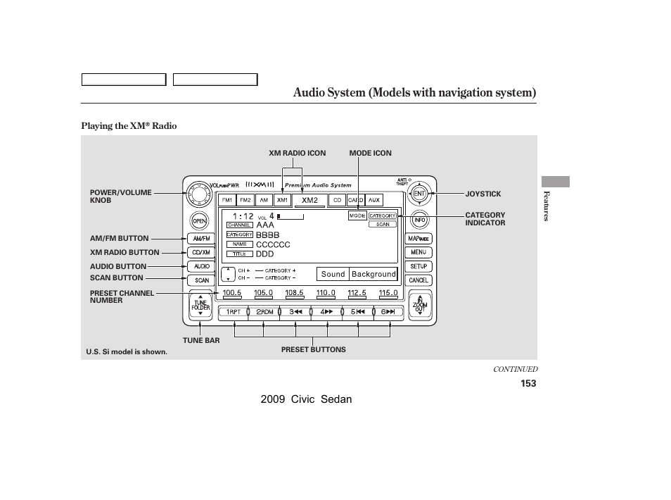 Audio system (models with navigation system), 2009 civic sedan | HONDA 2009 Civic Sedan User Manual | Page 156 / 396