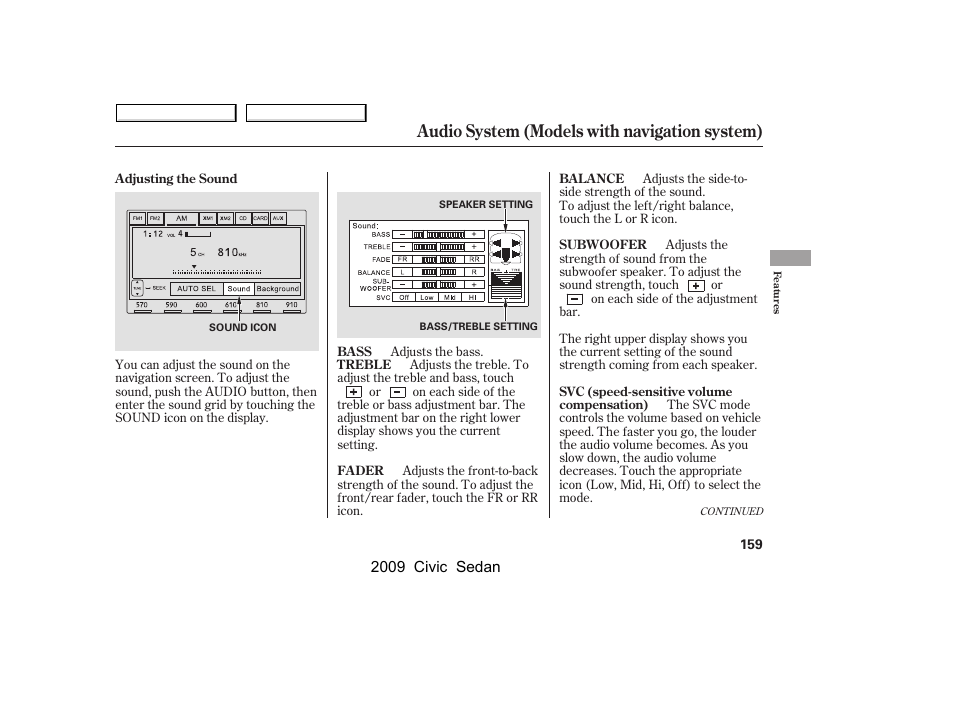 Audio system (models with navigation system) | HONDA 2009 Civic Sedan User Manual | Page 162 / 396