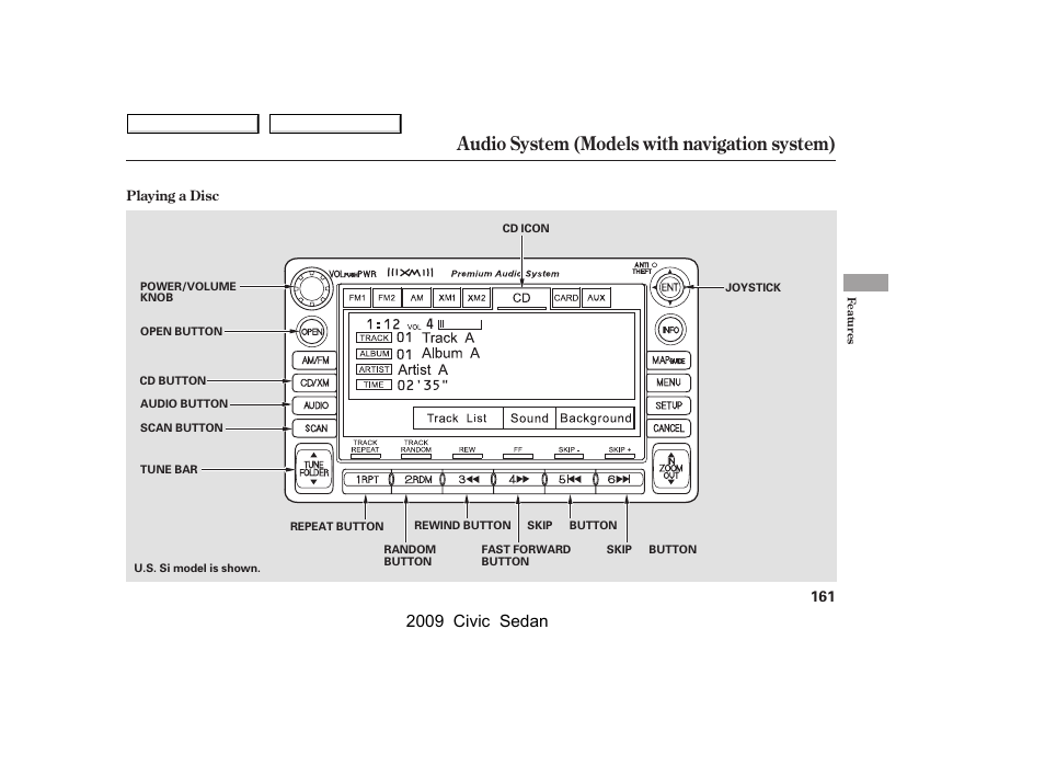 Audio system (models with navigation system), 2009 civic sedan | HONDA 2009 Civic Sedan User Manual | Page 164 / 396
