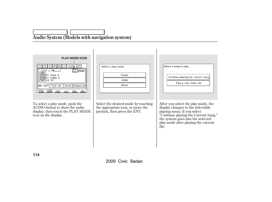 Audio system (models with navigation system) | HONDA 2009 Civic Sedan User Manual | Page 177 / 396