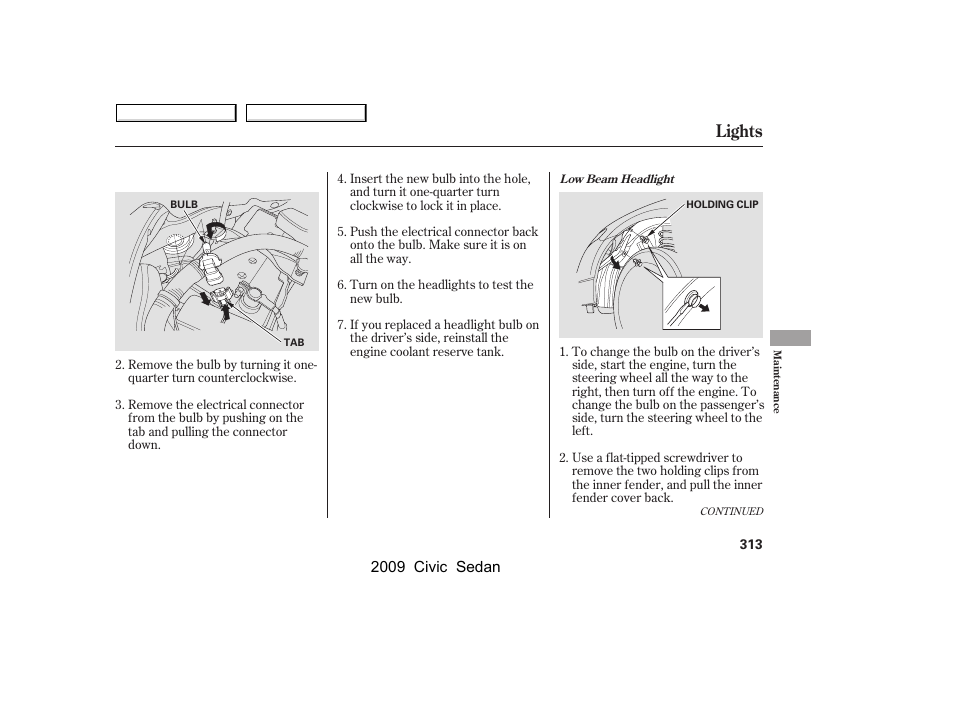 Lights | HONDA 2009 Civic Sedan User Manual | Page 316 / 396