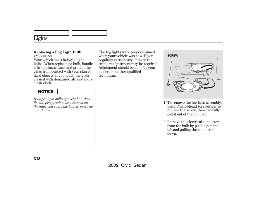Lights | HONDA 2009 Civic Sedan User Manual | Page 321 / 396