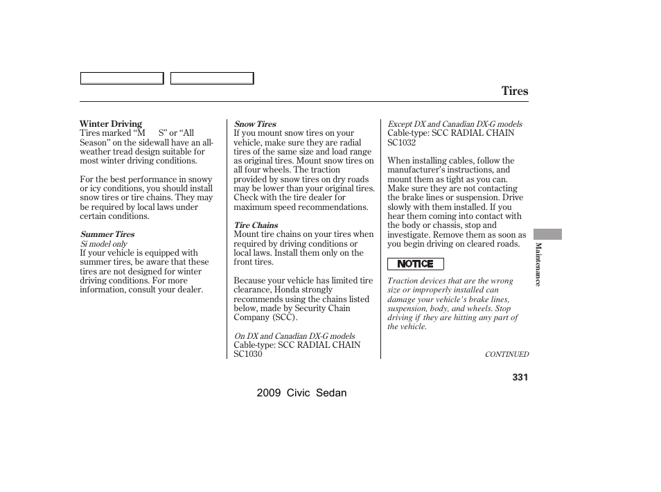 Tires | HONDA 2009 Civic Sedan User Manual | Page 334 / 396