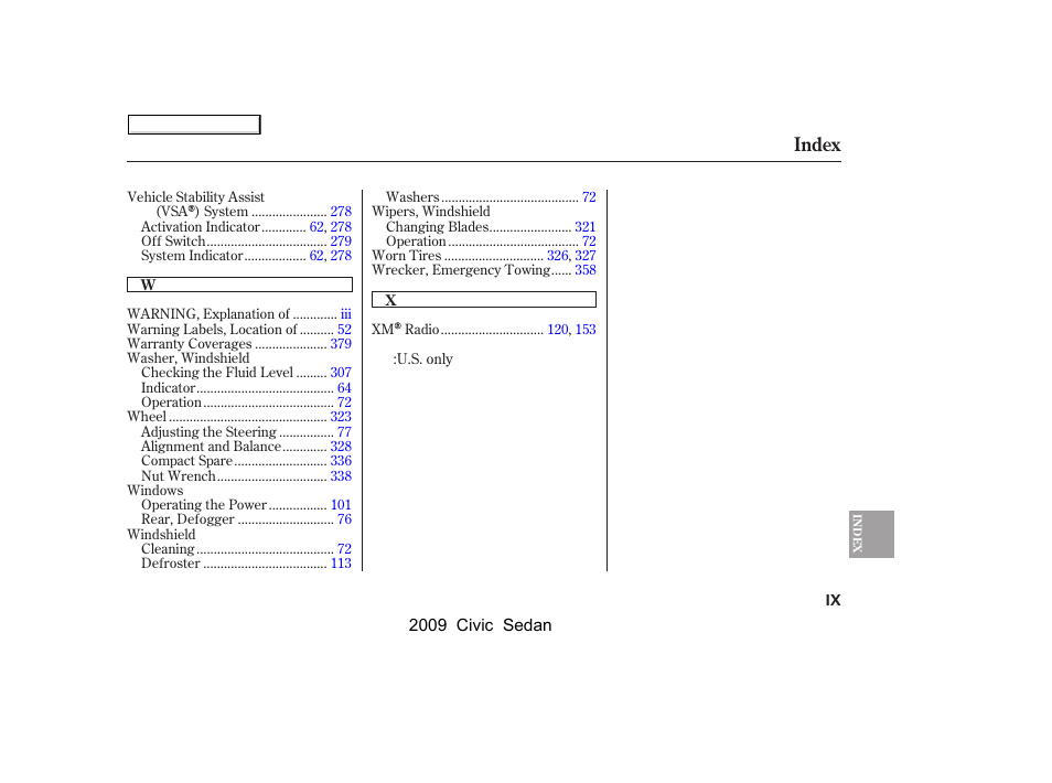 Index | HONDA 2009 Civic Sedan User Manual | Page 394 / 396