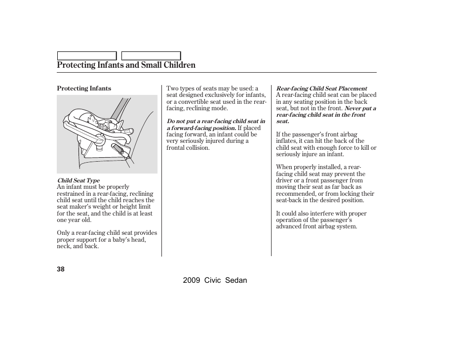 Protecting infants and small children | HONDA 2009 Civic Sedan User Manual | Page 41 / 396