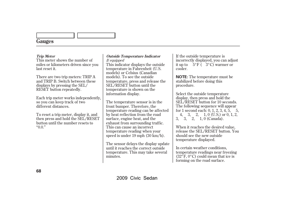 Gauges | HONDA 2009 Civic Sedan User Manual | Page 71 / 396