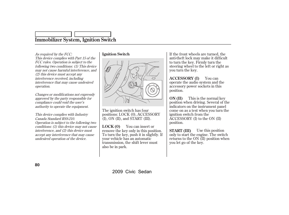 Immobilizer system, ignition switch | HONDA 2009 Civic Sedan User Manual | Page 83 / 396