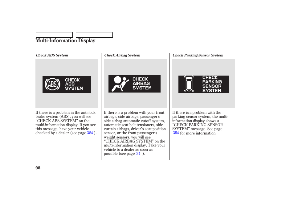 Multi-information display | HONDA 2008 Odyssey User Manual | Page 101 / 524