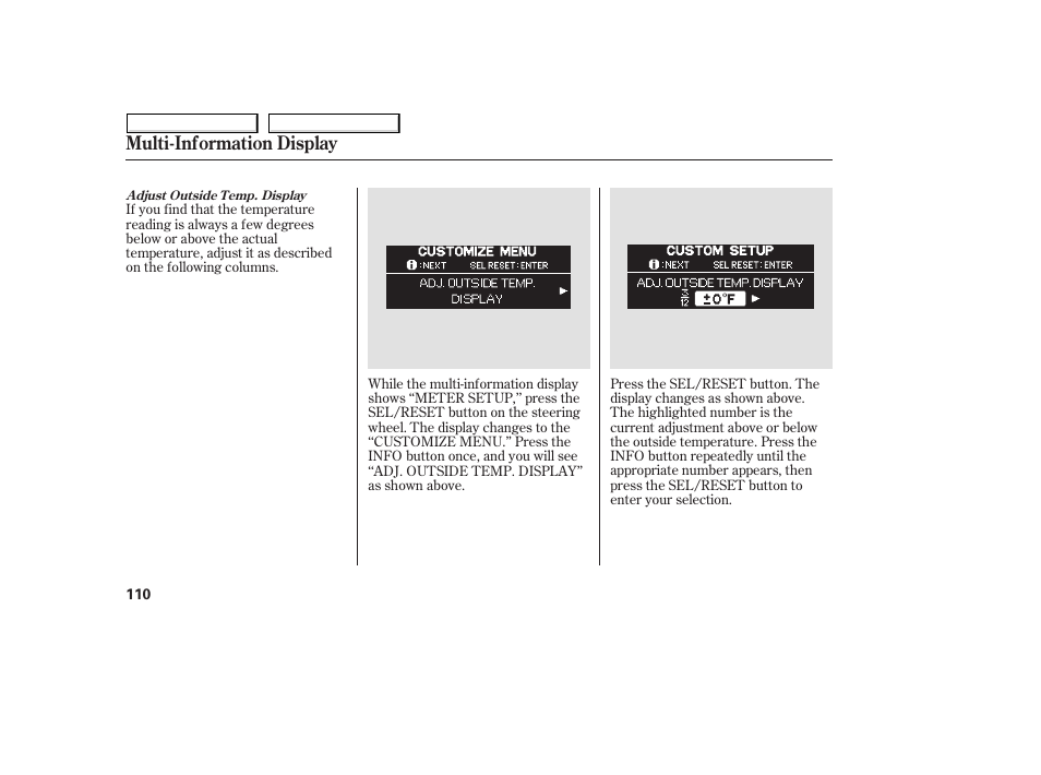 Multi-information display | HONDA 2008 Odyssey User Manual | Page 113 / 524