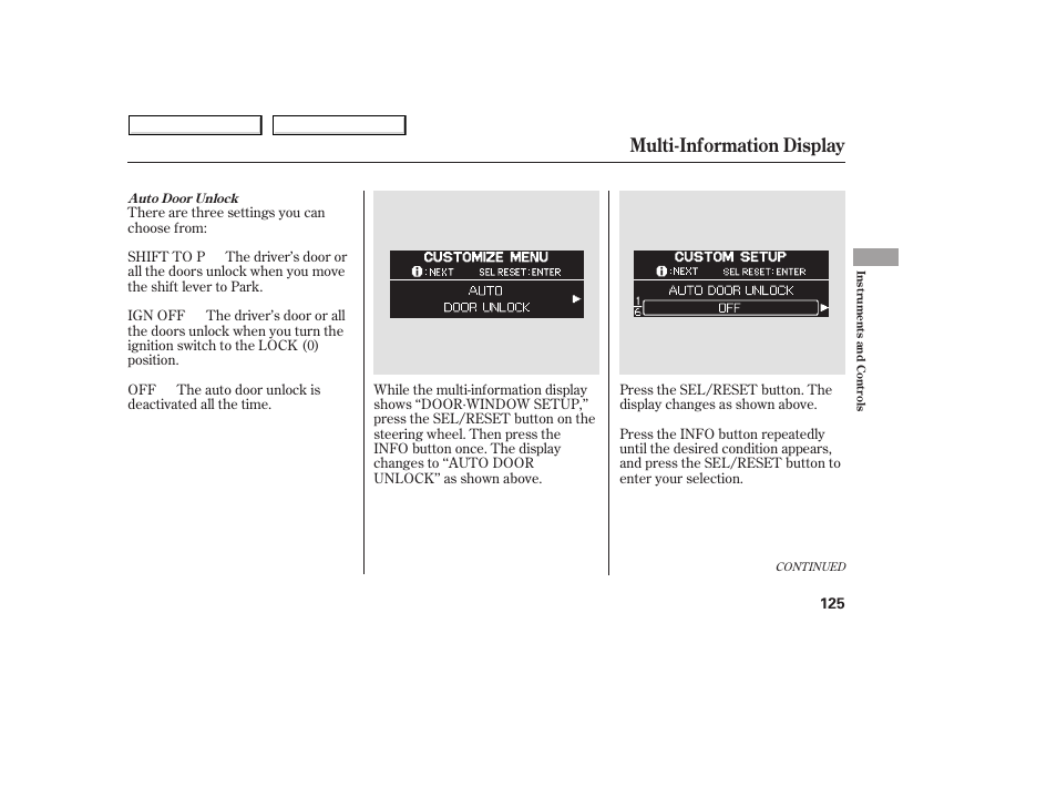 Multi-information display, 2008 odyssey | HONDA 2008 Odyssey User Manual | Page 128 / 524