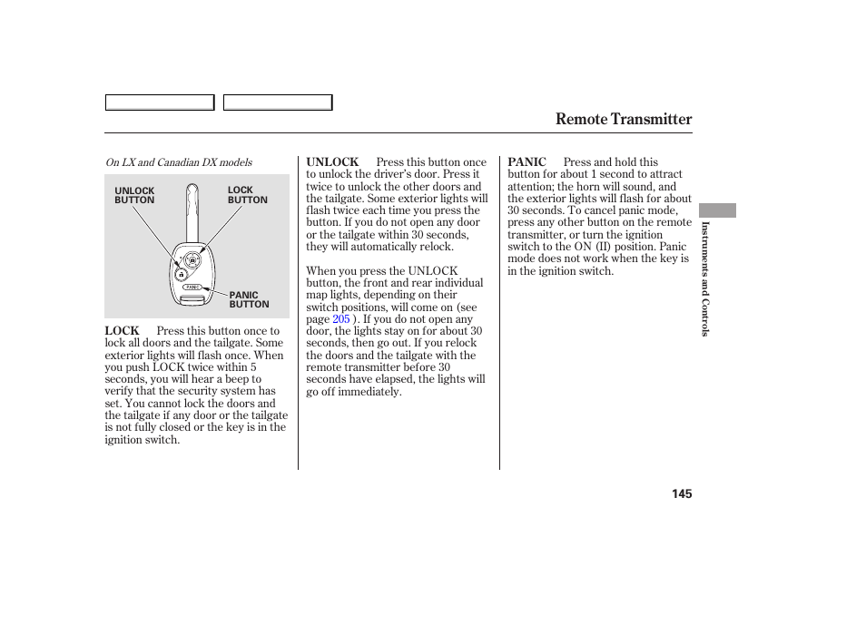 Remote transmitter, 2008 odyssey | HONDA 2008 Odyssey User Manual | Page 148 / 524