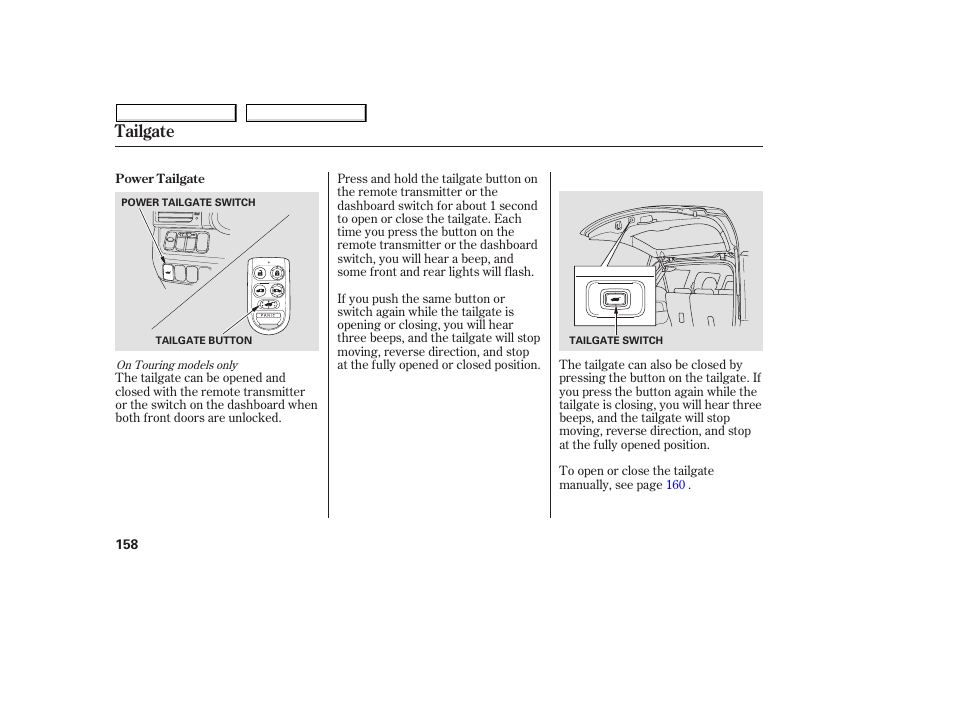 Tailgate | HONDA 2008 Odyssey User Manual | Page 161 / 524