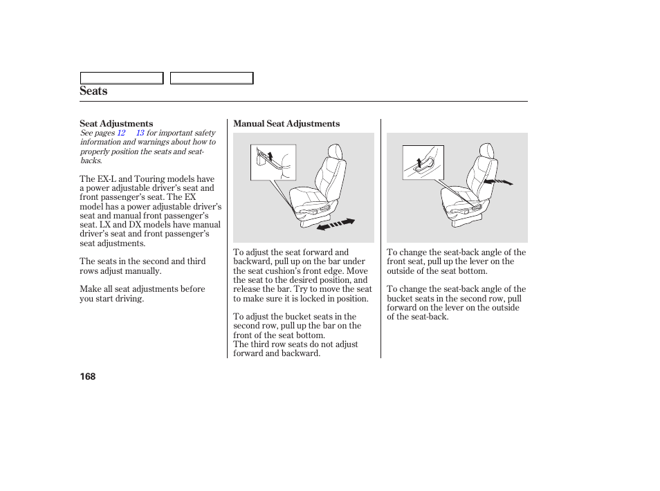 Seats | HONDA 2008 Odyssey User Manual | Page 171 / 524