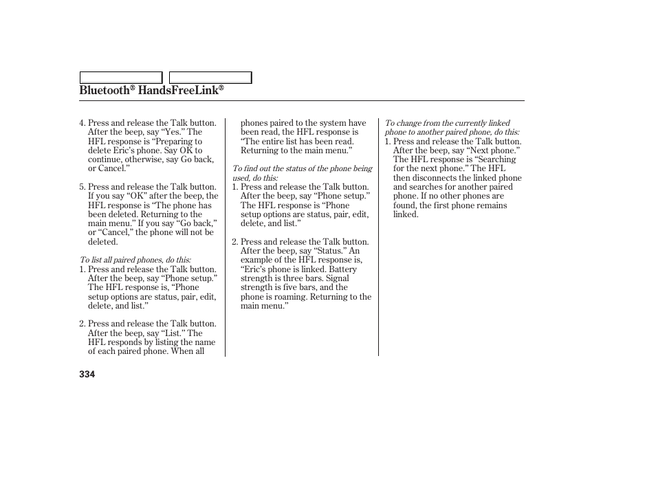 Bluetooth handsfreelink | HONDA 2008 Odyssey User Manual | Page 337 / 524