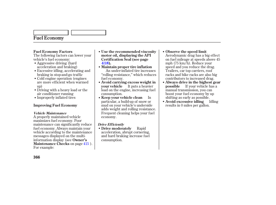 Fuel economy | HONDA 2008 Odyssey User Manual | Page 369 / 524