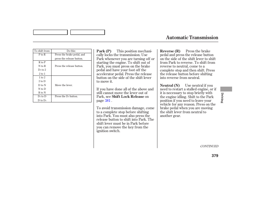 Automatic transmission, 2008 odyssey | HONDA 2008 Odyssey User Manual | Page 382 / 524