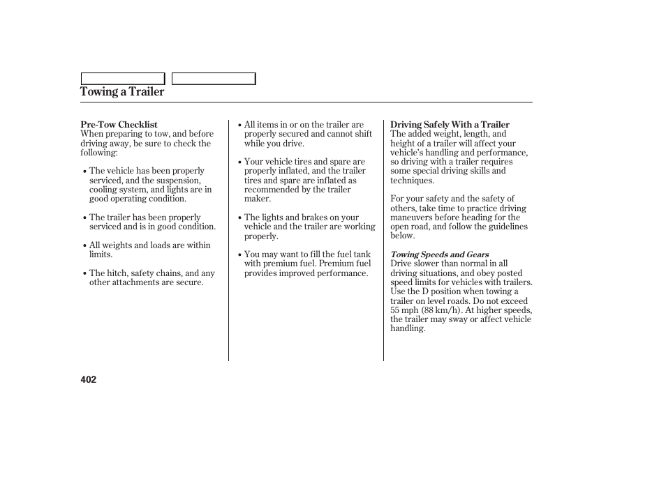 Towing a trailer | HONDA 2008 Odyssey User Manual | Page 405 / 524