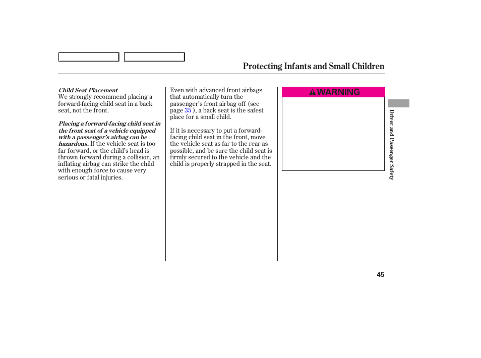 Protecting infants and small children, 2008 odyssey | HONDA 2008 Odyssey User Manual | Page 48 / 524