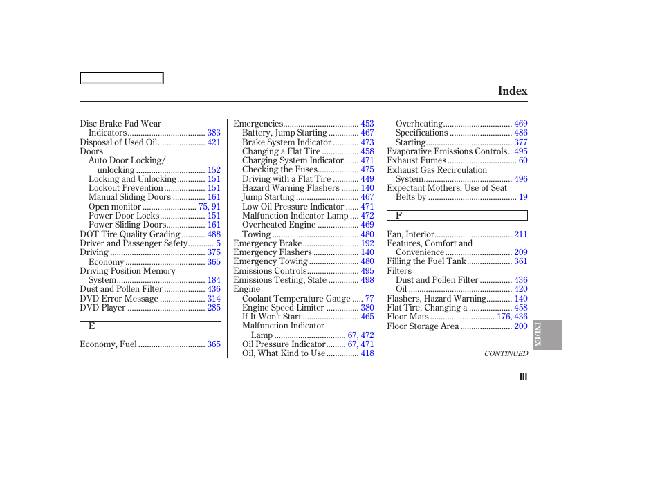 Index | HONDA 2008 Odyssey User Manual | Page 512 / 524