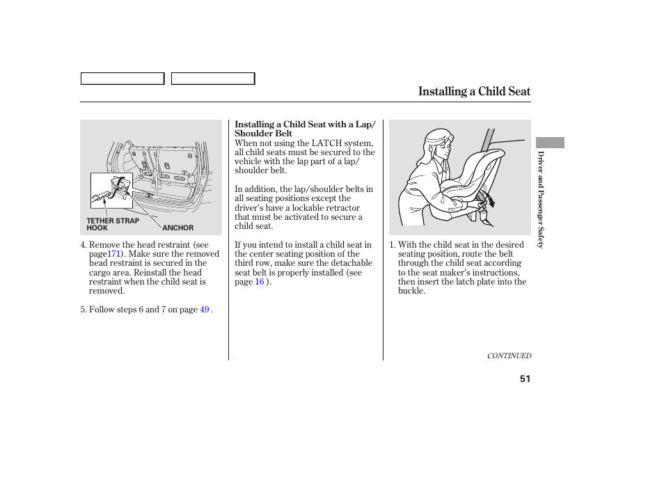 Installing a child seat, 2008 odyssey | HONDA 2008 Odyssey User Manual | Page 54 / 524