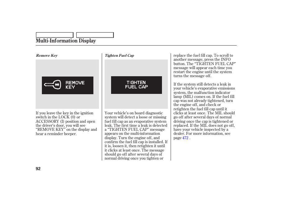 Multi-information display | HONDA 2008 Odyssey User Manual | Page 95 / 524