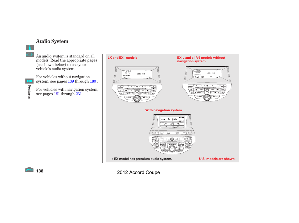 Audio system, 2012 accord coupe | HONDA 2012 Accord Coupe User Manual | Page 141 / 454