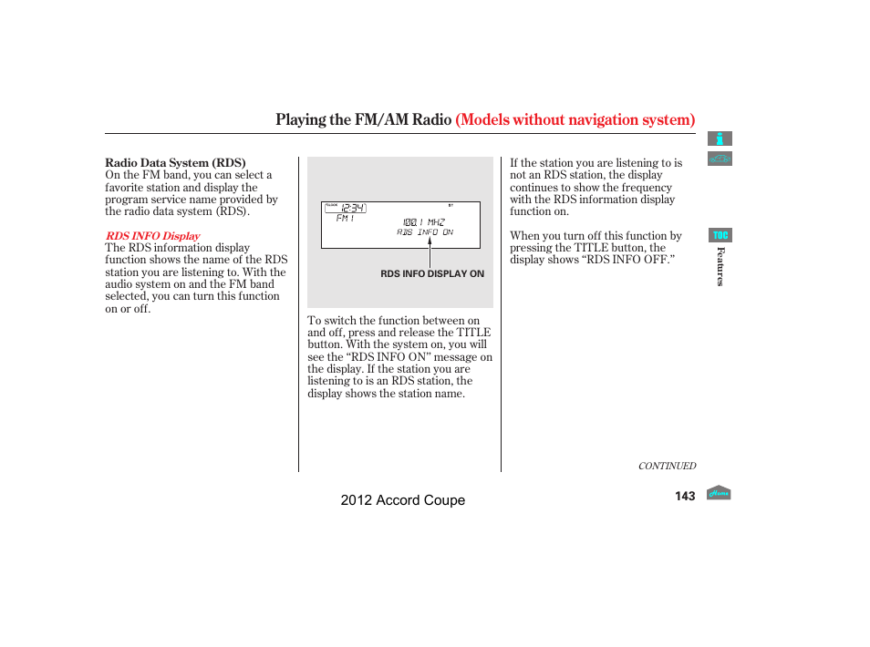 HONDA 2012 Accord Coupe User Manual | Page 146 / 454