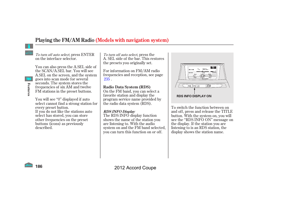 HONDA 2012 Accord Coupe User Manual | Page 189 / 454