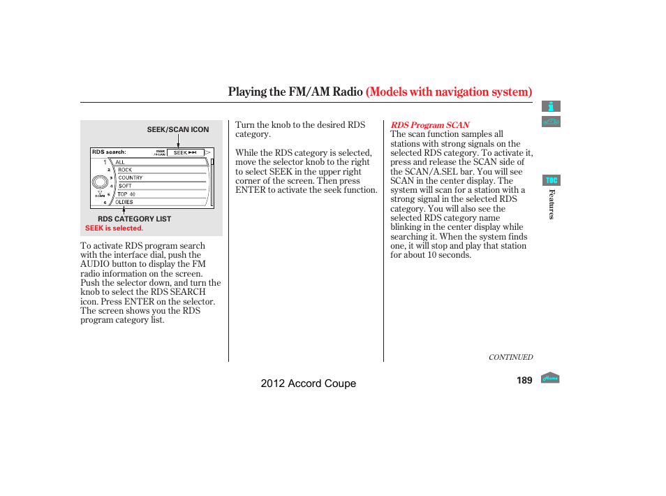 HONDA 2012 Accord Coupe User Manual | Page 192 / 454