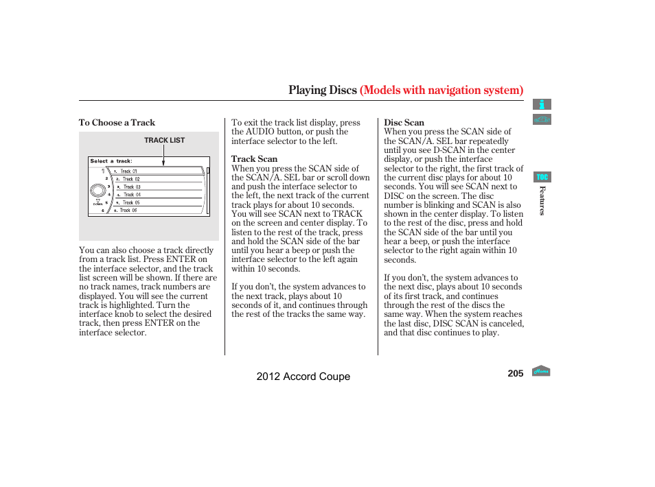 Playing discs (models with navigation system) | HONDA 2012 Accord Coupe User Manual | Page 208 / 454