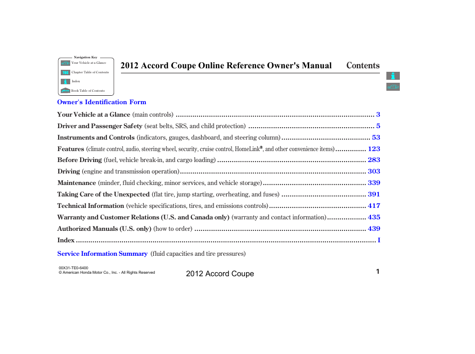 HONDA 2012 Accord Coupe User Manual | Page 4 / 454