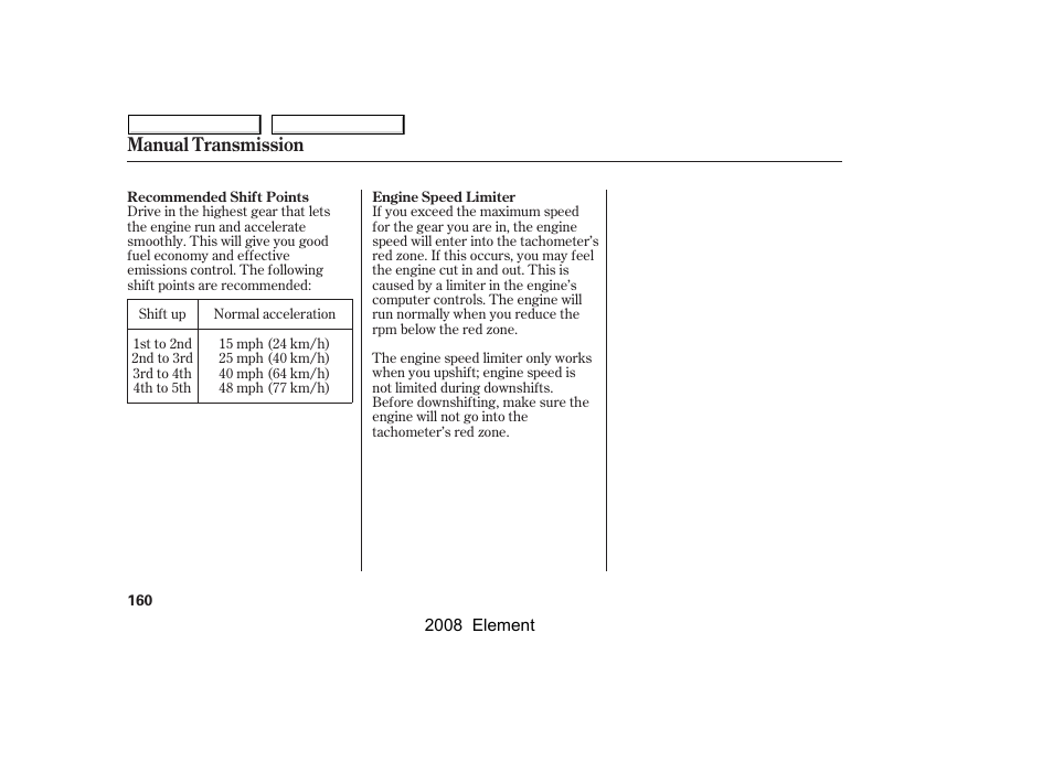 Manual transmission | HONDA 2008 Element User Manual | Page 164 / 281