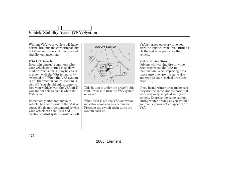 Vehicle stability assist (vsa) system | HONDA 2008 Element User Manual | Page 176 / 281
