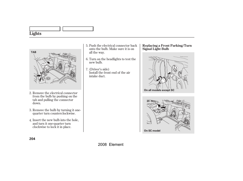 Lights | HONDA 2008 Element User Manual | Page 208 / 281